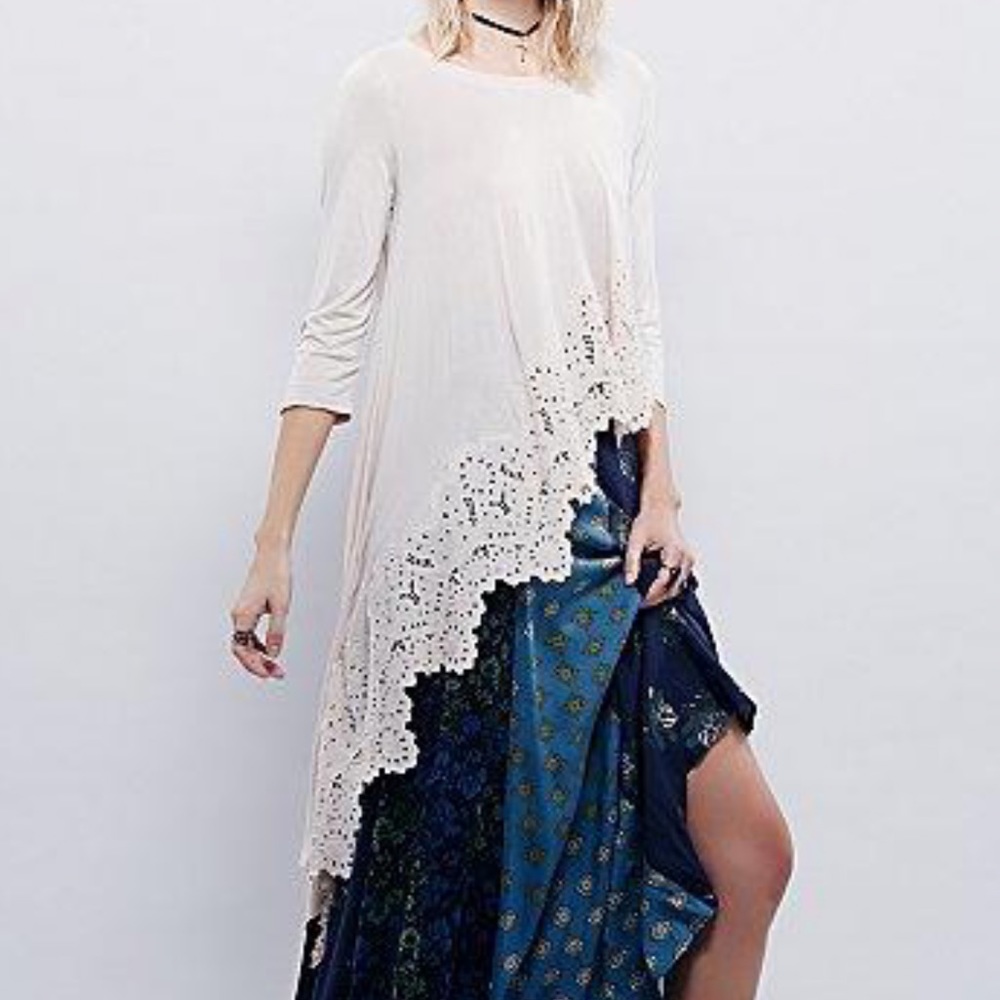 Free people Meadowlands lace hem asymmetrical top